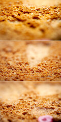 Collection of images with extreme macro of gingerbread cookie. Selective focus, shallow depth of field.