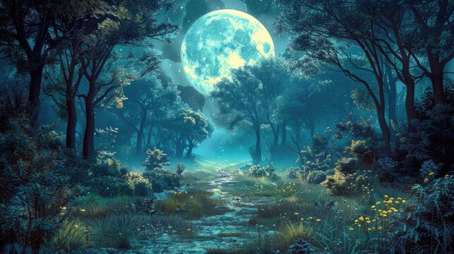 Enchanting Moonlight Forest Path.