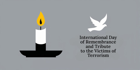 Minimalistic candle and dove illustration for international day of remembrance and tribute to victims of terrorism.