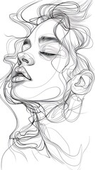Fototapeta premium Line Art Drawing of a Woman's Face With Closed Eyes