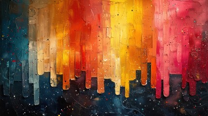 Abstract Painting With Colorful Vertical Lines On A Dark Blue Background