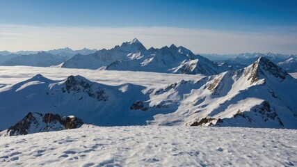 Fototapeta premium Snowy Mountain Range View From Peak