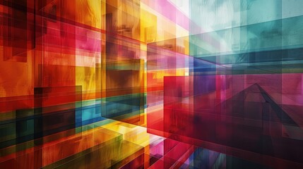 Obraz premium Colorful 3D rendering of a geometric structure with reflective glass surfaces