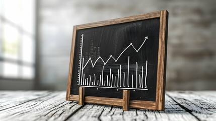 3D Flat Icon: Blackboard with Aluminum Bars and Upward Graph for Aluminum Commodity Value Rise   Isolated White Background