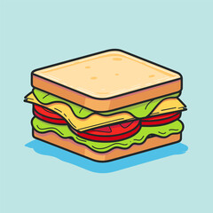 Sandwich cheeseburger cheese burger floating cartoon vector icon logo illustration fast food flat cartoon drawing art isolated background