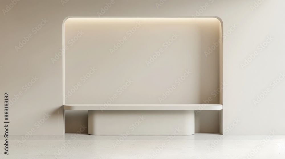Poster a sleek, modern blank booth system with clean lines and a minimalist design, set against a neutral b