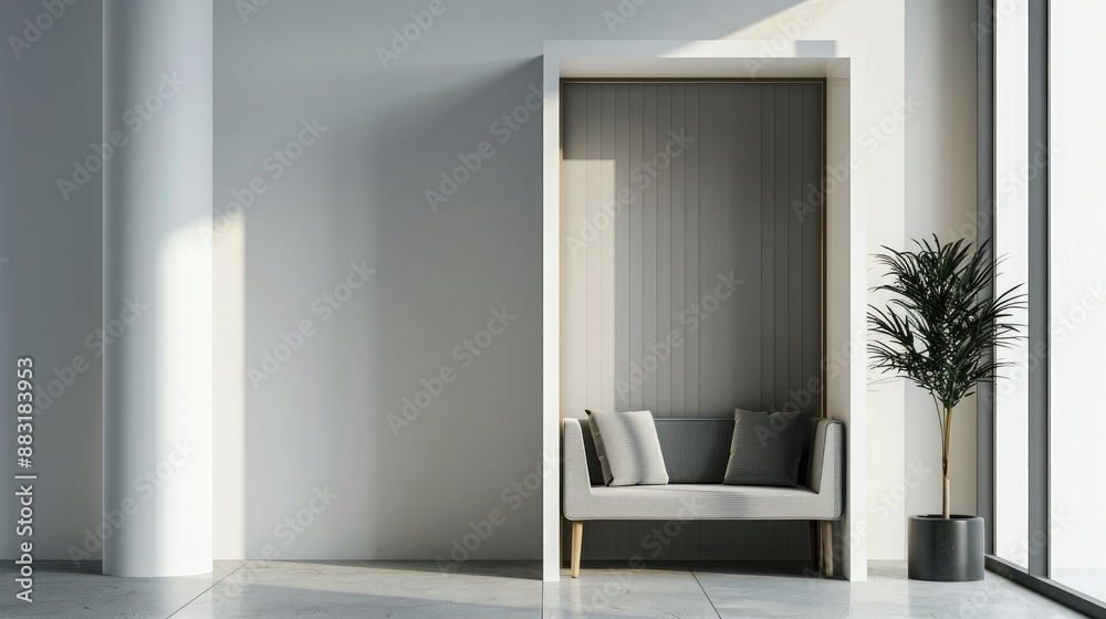 Poster A sleek, modern blank booth system with clean lines and a minimalist design, set against a neutral background for a sophisticated look. 