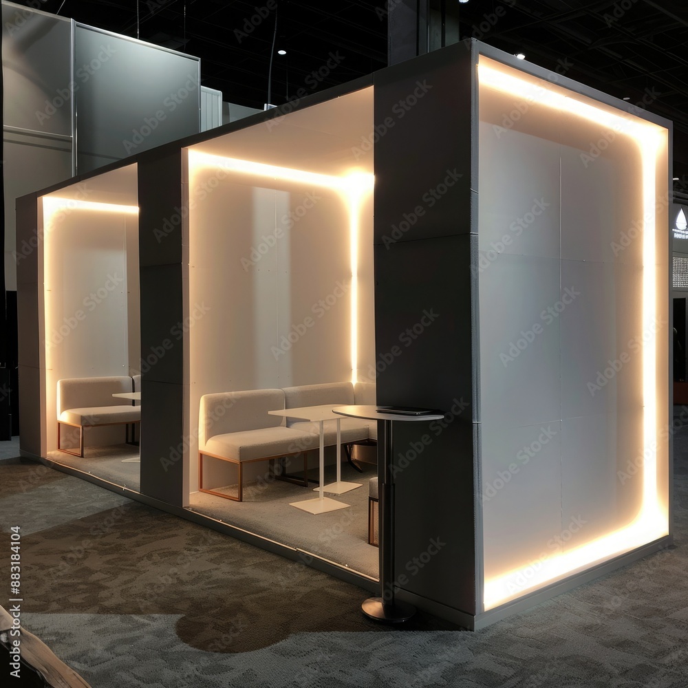 Aufkleber a blank booth system in a minimalist style, with a clean, uncluttered design and soft, ambient light
