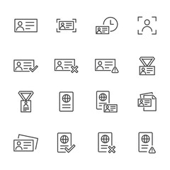 Simple Set of ID and Verification Related Vector Line Icons. Contains such Icons as Passport, Driving License, Legal documents and more