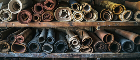 A display of brightly colored, neatly folded polo shirts on wooden shelves, bringing a cheerful and well-organized look to the retail space.