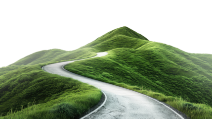 road through a green landscape on a transparent background