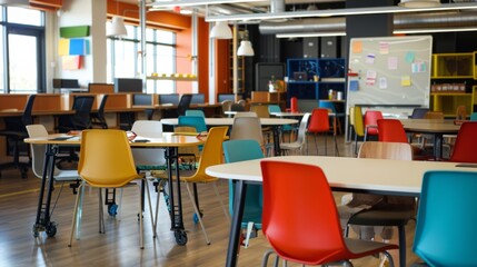 Colorful Chairs and Tables in a Modern Office.