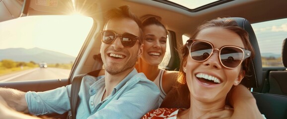 A loving family, excitedly going on holiday together, their faces filled with joy