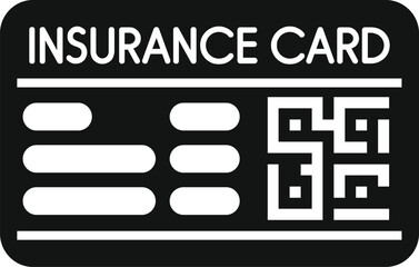 Black icon of an insurance card with a qr code, representing health insurance and medical coverage