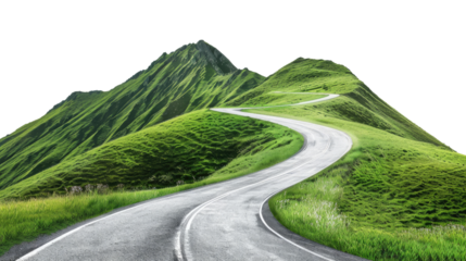 road through a green landscape on a transparent background