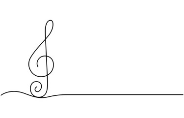 Continuous one line drawing of treble clef. Isolated on white background vector illustration. Free vector, Continuous one line drawing of a treble clef, Music sign continuous one line drawing of G key