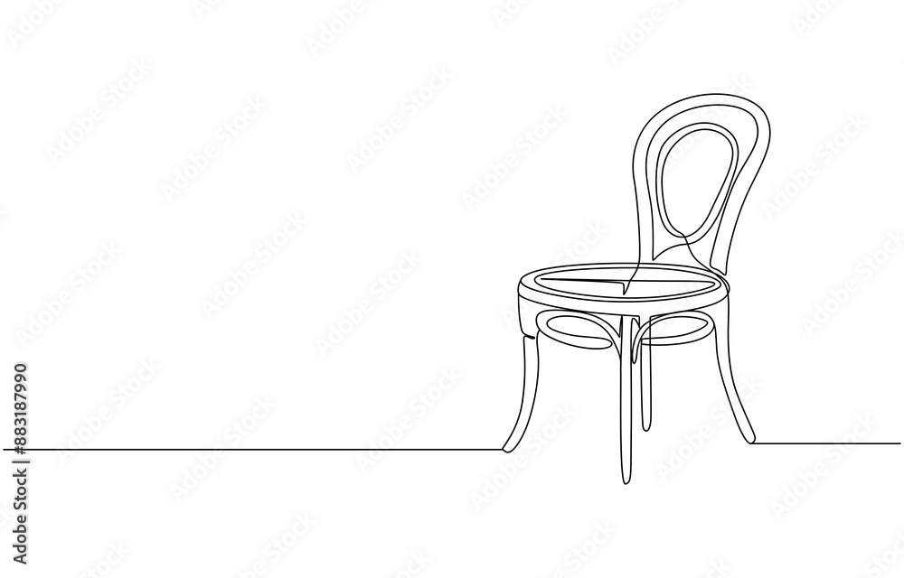 Wall mural Continuous One linedrawing of chair. Interior element of furniture. Armchair Single line drawing for Living room with modern furniture, continuous line drawing of simple modern cafe chair