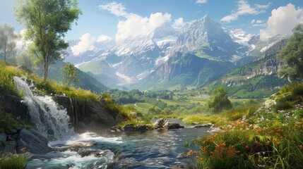 Obraz premium Serene mountain waterfall.
