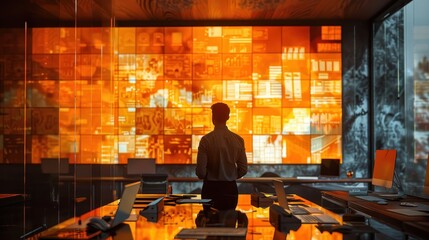 Mentor providing career advice in a business seminar with digital presentations, Contemporary, Warm Tones, Digital Art