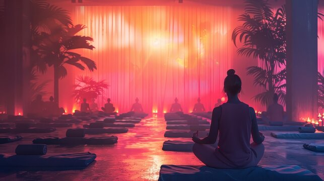 Expert offering advice on mindfulness practices in a tranquil seminar setting, Zen, Soft Lighting, Illustration