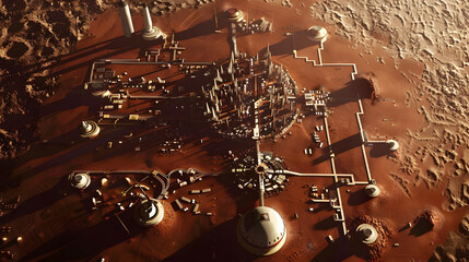 A space port or spaceport with an expedition to the surface of Mars. AI Generated