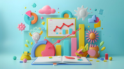 3D Flat Icon: Designer with Sketchpad  Goal Chart | Creative Design  Business Goals | Whimsical Background | Isolated White   Adobe Stock