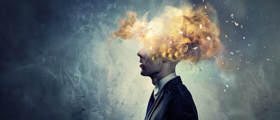 Obraz premium Man With Exploding Head In Abstract Art