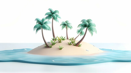 3D Flat Icon: Half Tone Island  Pristine Seashore   Isolation  Untouched Beauty Concept