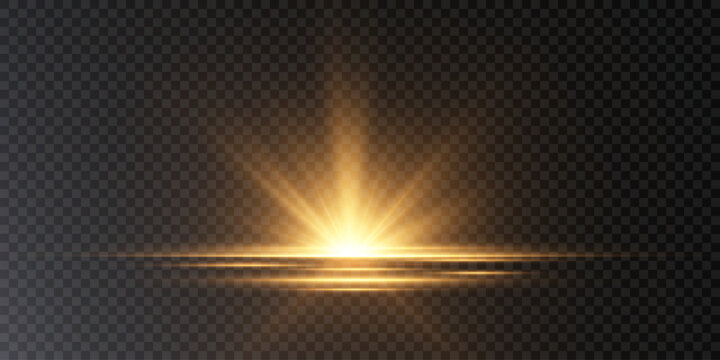 Abstract glowing golden vertical lighting lines on a dark background. Bright light explosion of sun rays on a dark background. Luxurious design style. Vector illustration