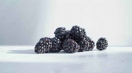 Striking Contrast of Fresh Ripe Blackberries on a Clean Minimalist White Surface