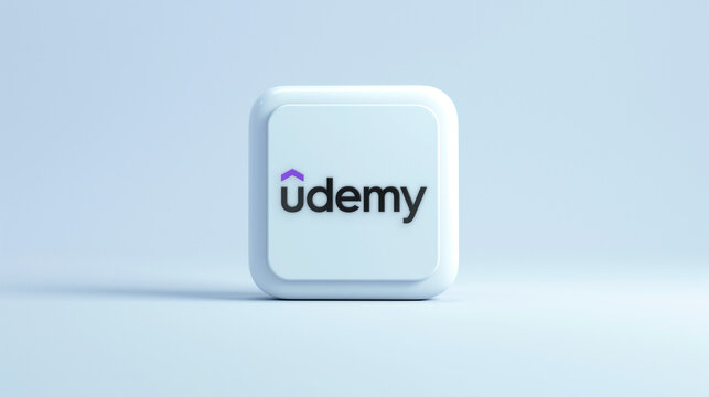 Udemy app 3d icon on a pale blue background