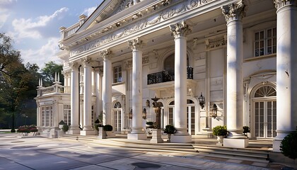 Obraz premium Classic White Mansion with Columns and a Grand Entrance