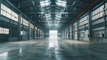 Obraz premium Spacious Warehouse Interior with High Ceiling and Large Windows