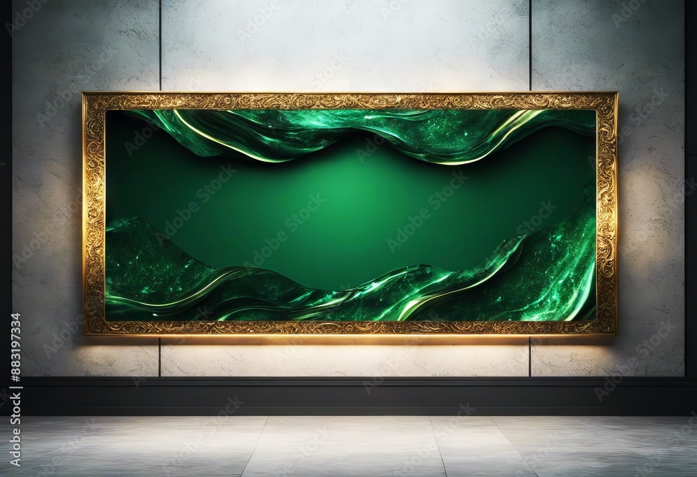 Wall mural green color art trendy 3d frame wavy luxury design tropical texture royal dark blur fresh banner ver