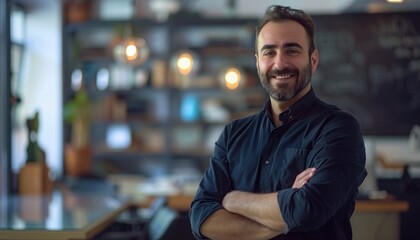Obraz premium Portrait with arms crossed and smiling, happy face creative business man with crossed arms