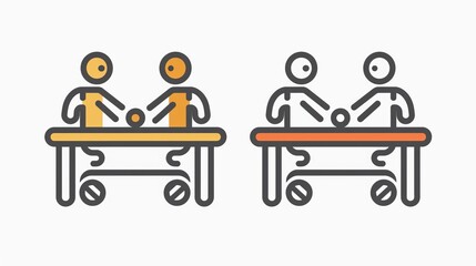 A minimalistic art piece features two persons engaged in gameplay, depicted with minimal details and a focus on simplicity, emphasizing interaction and strategic engagement.