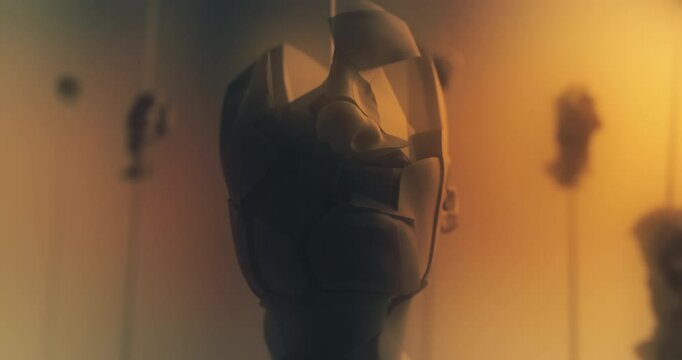 Crushed android shell on spike on the yellow studio background