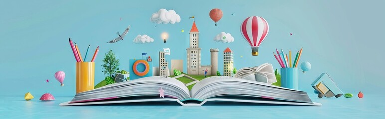 Styled pop-up book city with busy urban city people. 3D illustration. AI generated illustration