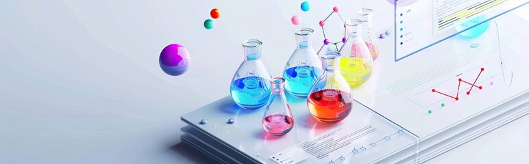 Chemistry laboratory research beaker and test tube, science and medical concept. AI generated illustration