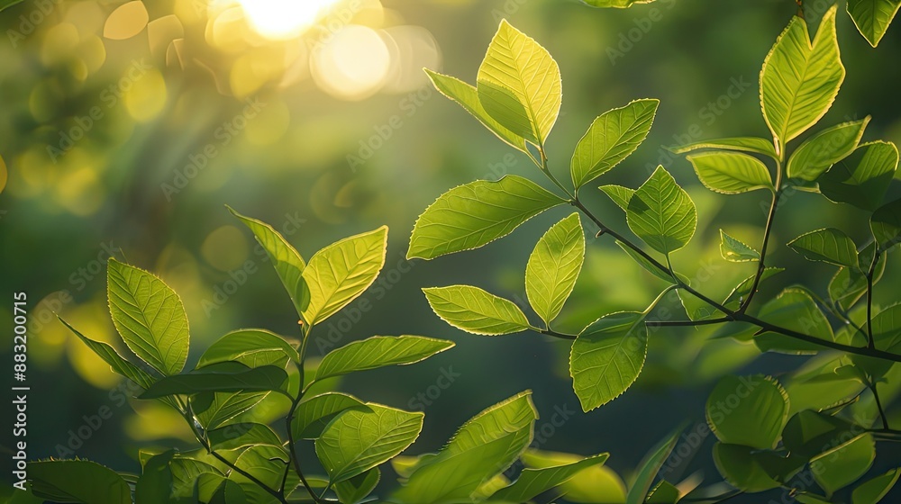 Poster sunlight filtering through leaves in spring