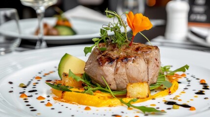 Grilled lamb chops with vegetables, gourmet meal