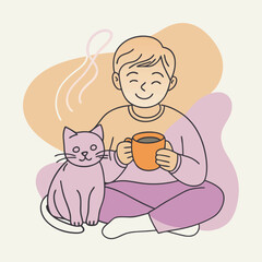 A boy with a cat illustration design.