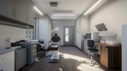 A modern, well-equipped dental office bathed in natural light, showcasing a clean, inviting, and professional environment for patient care.