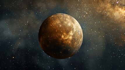 Obraz premium This image features a fiery orange planet with a distinct textured surface, set against a contrasted starry sky, symbolizing the fierce beauty of the universe.