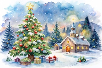 Obraz premium christmas tree with gifts and snowman