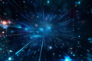 Digital technology background with glowing blue hologram elements and a futuristic grid, creating an abstract digital space or data stream concept in the style of minimal editing.