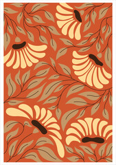 Postcard with flowers. Stylized flowers. Postcard in flesh tones. Sticker with flowers.