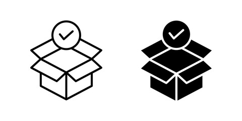 parcel and checkmark Icon set. Symbol isolated white background. vector illustration. color editable.