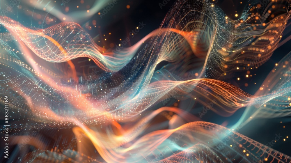 Wall mural abstract visualization of network traffic, swirling shapes and colors representing data packets flow