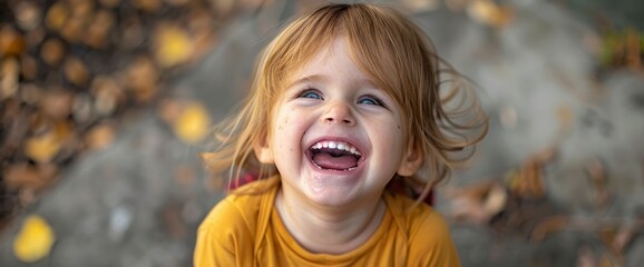 A funny small girl, her face filled with laughter